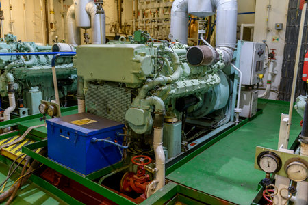Marine engine. Diesel generator. Engine room interior.の写真素材