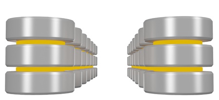 Rows of databases icon with yellow elements isolated on white background perspective viewの写真素材