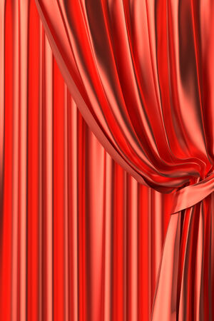 Red theater curtain with gathers under the lights fragmentの写真素材