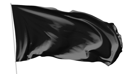 Black flag on flagpole flying in the wind isolated on white, 3d illustrationの写真素材