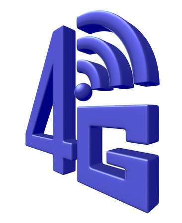 Mobile high speed data connection telecommunication concept: blue abstract 4G LTE wireless communication technology icon symbol isolated on white backgroundの写真素材