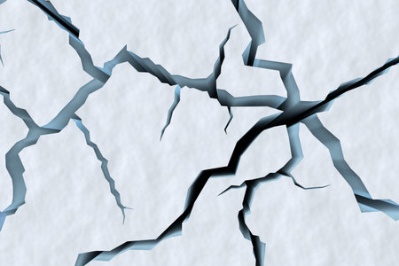 Danger on the show surface concept abstract illustration: cracks in blue ice of cracked glacier in...