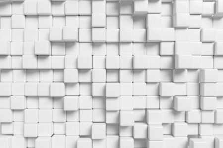Abstract white graphic wall background made of white cubes in front view 3d illustration for different conceptual graphic design projects.の写真素材