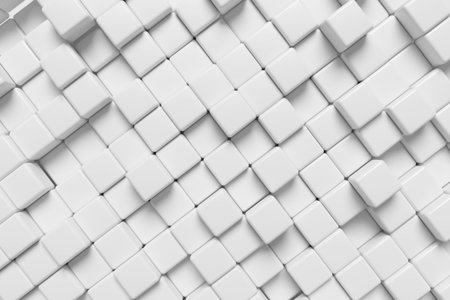 White abstract graphic background made of white cubes in front diagonal view, 3d illustration for...
