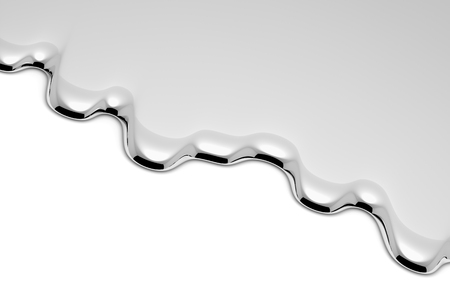 Melt metal liquid on white with shadows abstract metallic background (mercury, chrome, silver or other metal), 3D illustration, diagonal viewの写真素材