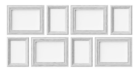 White wooden blank frames for picture or photo isolated on white with shadows, decorative wooden...