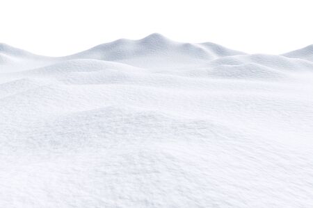 White snow hills and smooth snow surface isolated on white background, 3d illustration, winter landscapeの写真素材
