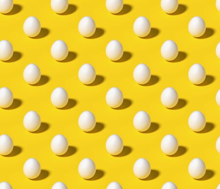 White eggs on bright yellow isometric seamless minimalistic background. Minimal food concept still life pattern. 3D illustrationの写真素材