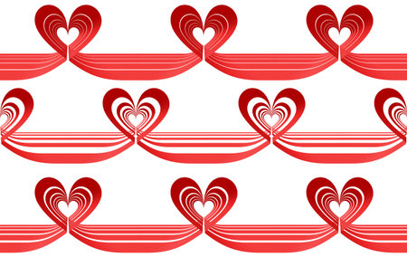 Red ribbon in heart shape on white background Valentines Day decorative elements seamless pattern...