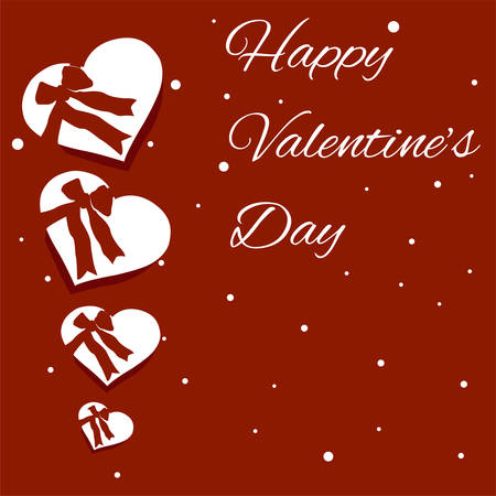 Colorful vector postcard with hearts, gift box, and ribbons with nice Happy Valentine's Day wishes to letter. Will be perfect to use as postcard, banner, we element.のイラスト素材