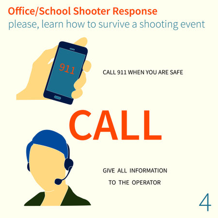 Office and School shooter response short and helpfull advices vector illustration set.