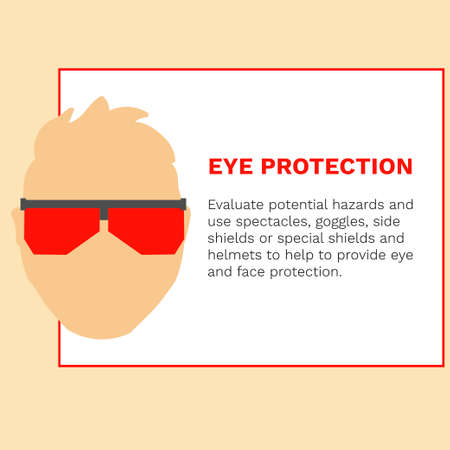 Occupational Safety and Health vector icons and signs set. Protective helmet goggles, footwear, and respirator from radiation, chemical, and bio dangerous.のイラスト素材