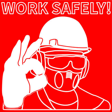 Occupational Safety and Health vector icons and signs set. Protective helmet goggles, footwear, and respirator from radiation, chemical, and bio dangerous.のイラスト素材