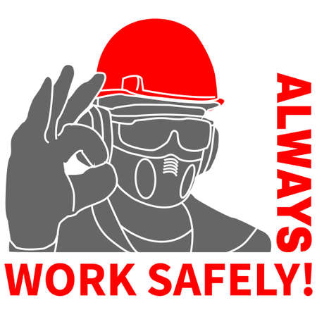 Occupational Safety and Health vector icons and signs set. Protective helmet goggles, footwear, and respirator from radiation, chemical, and bio dangerous.のイラスト素材