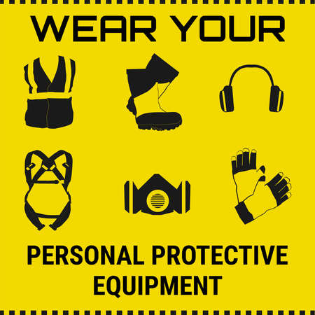 Personal Protective Equipment and Wear set. Will be use for Occupational Safety and Health poster, sign and postcard.のイラスト素材