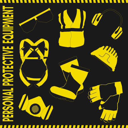 Personal Protective Equipment and Wear set. Will be use for Occupational Safety and Health poster, sign and postcard.のイラスト素材