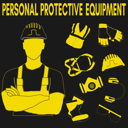 Personal Protective Equipment and Wear set. Will be use for Occupational Safety and Health poster, sign and postcard.のイラスト素材