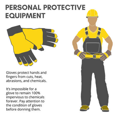 Personal Protective Equipment and Wear set. Will be use for Occupational Safety and Healthposter, sign and postcard.のイラスト素材