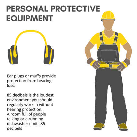 Personal Protective Equipment and Wear set. Will be use for Occupational Safety and Healthposter, sign and postcard.のイラスト素材