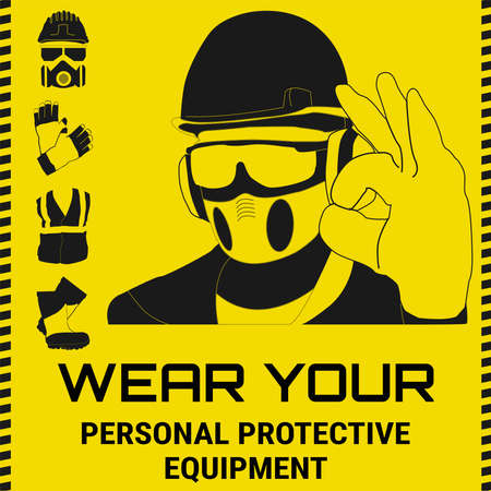 Personal Protective Equipment and Wear set. Will be use for Occupational Safety and Health poster, sign and postcard.のイラスト素材