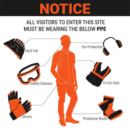 Personal Protective Equipment and Wear set. Will be use for Occupational Safety and Health poster, sign and postcardのイラスト素材