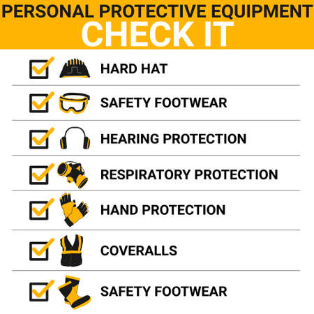 Personal Protective Equipment and Wear set. Will be use for Occupational Safety and Health poster, sign and postcardのイラスト素材