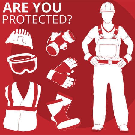 Personal Protective Equipment and Wear set. Will be use for Occupational Safety and Health poster, sign and postcardのイラスト素材