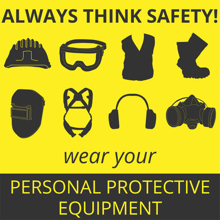 Personal Protective Equipment and Wear set. Will be use for Occupational Safety and Health poster, sign and postcardのイラスト素材
