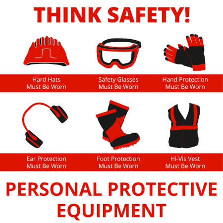 Personal Protective Equipment and Wear set. Will be use for Occupational Safety and Health poster, sign and postcardのイラスト素材