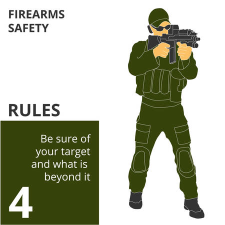 Vector illustration firearm shooting safety rules and signs. Will be perfect for logo, banner, poster, postcard.のイラスト素材