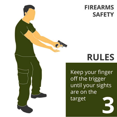 Vector illustration firearm shooting safety rules and signs. Will be perfect for logo, banner, poster, postcard.のイラスト素材