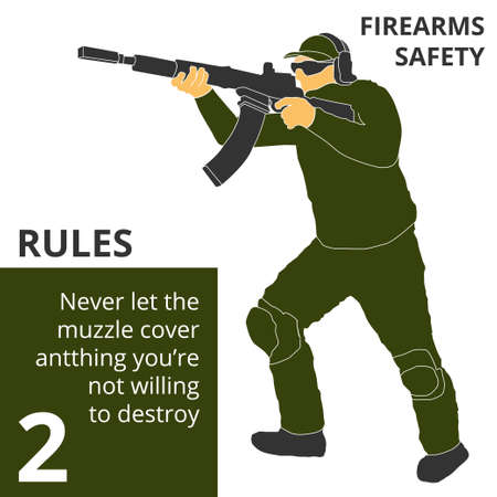 Vector illustration firearm shooting safety rules and signs. Will be perfect for logo, banner, poster, postcard.のイラスト素材