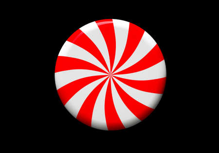 Round red and white striped lollipop on an isolated black background. 3D rendering and 3D illustration.の写真素材