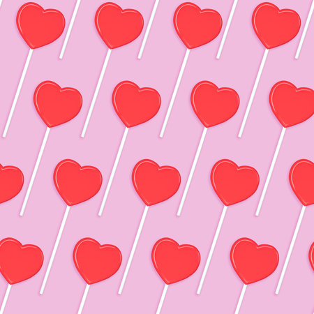 Seamless texture of lollipops on a stick on a pink background. 3D rendering.