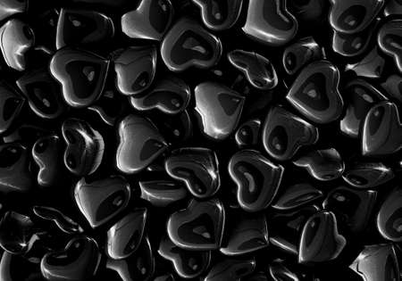 Background from big black hearts. Glitter and reflections. 3D rendering.の写真素材