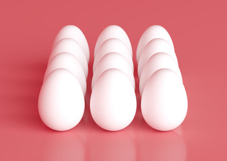 White eggs on a pink background. Easter holiday. 3D rendering.の写真素材