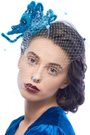 Collection of various ladies ' hats for cute models.Close-up portraits of young girls,showing various ladies ' designer hats.Exclusive models of ladies ' summer hats.の写真素材