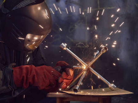 Welder working with automatic weldingの写真素材