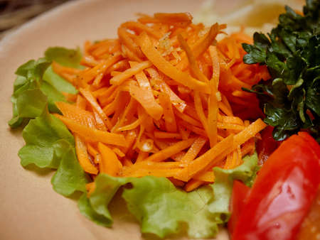 Finely chopped pickled vegetables are nicely laid out on a plate.の写真素材