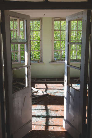 Interior of a destroyed building. Abandoned atmosphereの写真素材