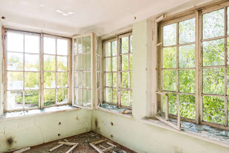 Interior of a destroyed building. Abandoned atmosphereの写真素材