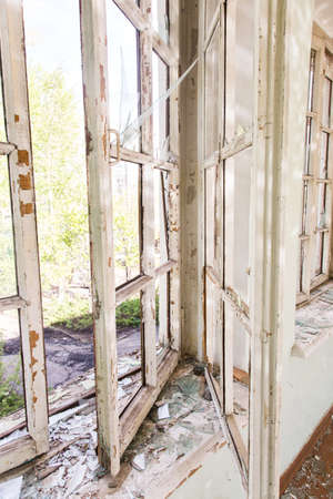 Interior of a destroyed building. Abandoned atmosphereの写真素材