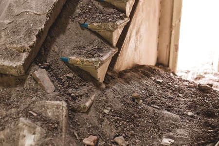 Interior of a destroyed building. Abandoned atmosphereの写真素材