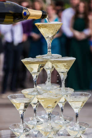 Glasses of champagne at a gala reception at restourantの写真素材