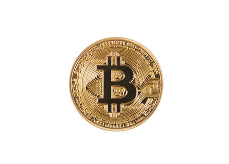 golden bitcoin isolated on a white background close upの写真素材