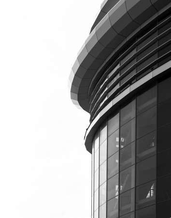elements of the facade of a modern glass building. round and oval architecture. black and white photoの写真素材