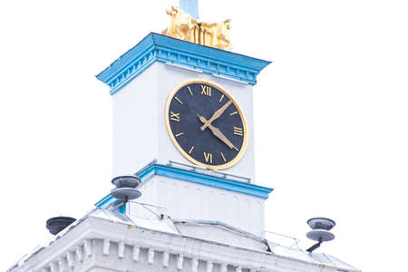 Ufa, Russia October 9 2017: classic facade of the building with a tower and a clockの写真素材