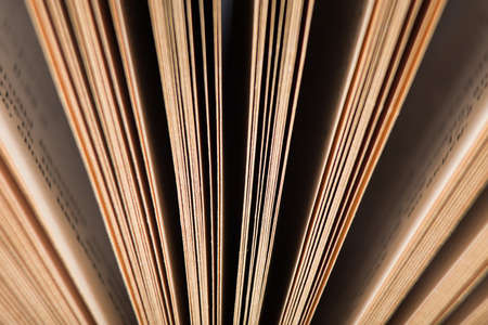 old book binding and page, close up photoの写真素材