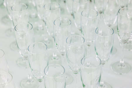 Many crystal wine glassesの写真素材