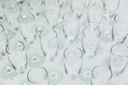 Many crystal wine glassesの写真素材